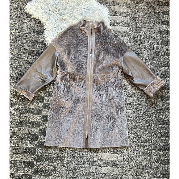 Raw Edge Brown Astragan Shearling Double Zipper Jacket Size‎ Medium - Picture 1 of 7